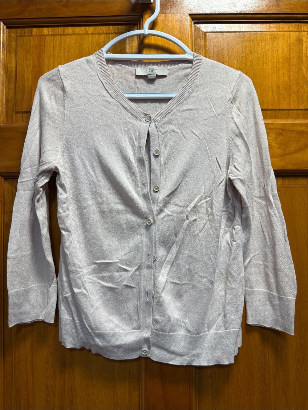 LOFT Light Tan Crewneck Button Cardigan